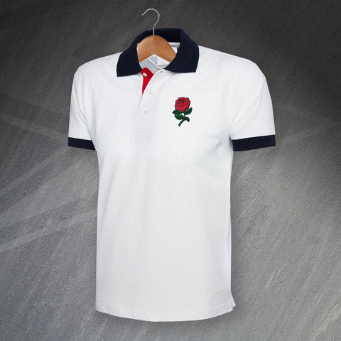Retro England Rugby Embroidered Tricolour Polo Shirt