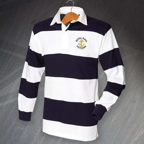 Royal Navy Veteran Anchor Stripe Embroidered Long Sleeve Rugby Shirt