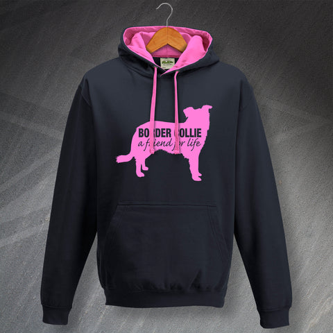 Border Collie Hoodie Contrast a Friend for Life