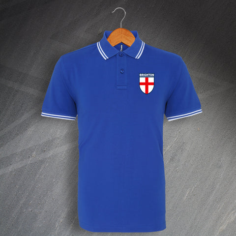 Brighton Football Polo Shirt Embroidered Tipped Flag of England Shield