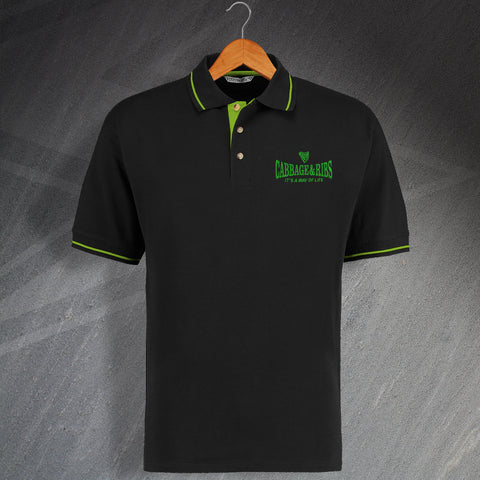 Hibs Football Polo Shirt Embroidered Contrast Cabbage & Ribs It's a Way of Life