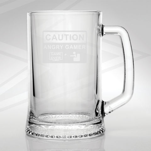 Caution Angry Gamer Engraved Glass Tankard