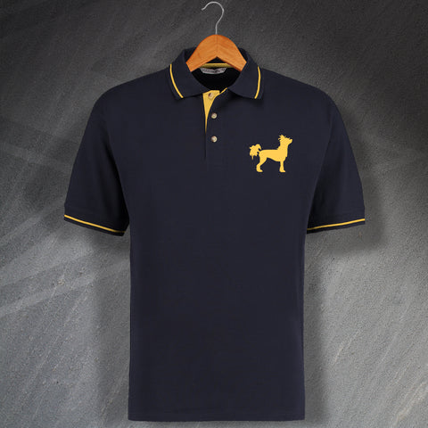 Chinese Crested Dog Embroidered Contrast Polo Shirt