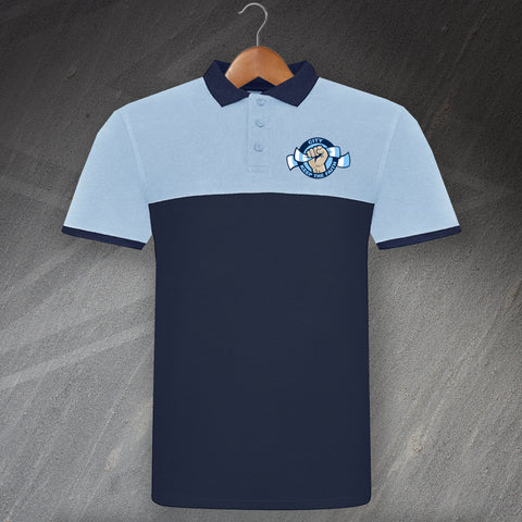 Man City Football Polo Shirt Embroidered Colour Block City Keep The Faith