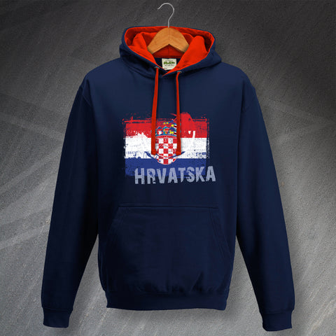 Croatia Hoodie Contrast Grunge Flag of Croatia