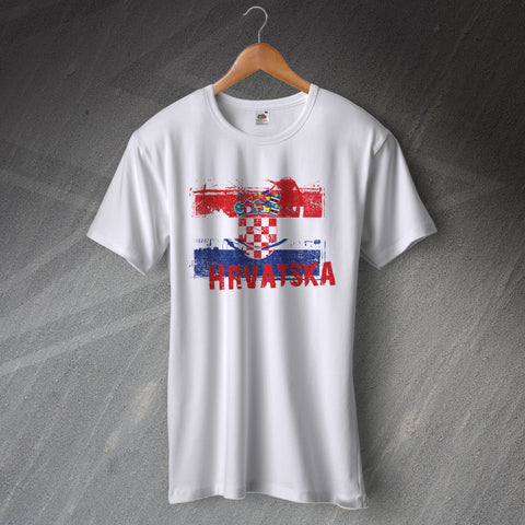 Croatia Football T-Shirt Grunge Flag of Croatia