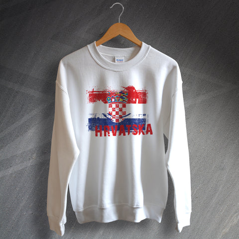 Croatia Football Sweatshirt Grunge Flag of Croatia