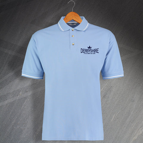 Derbyshire Cricket Polo Shirt Embroidered Contrast It's a Way of Life