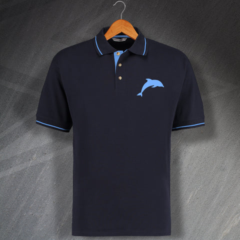 Dolphin Embroidered Contrast Polo Shirt