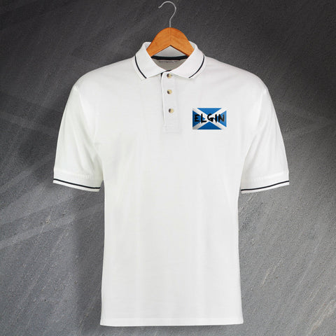 Elgin Polo Shirt Embroidered Contrast Grunge Flag of Scotland