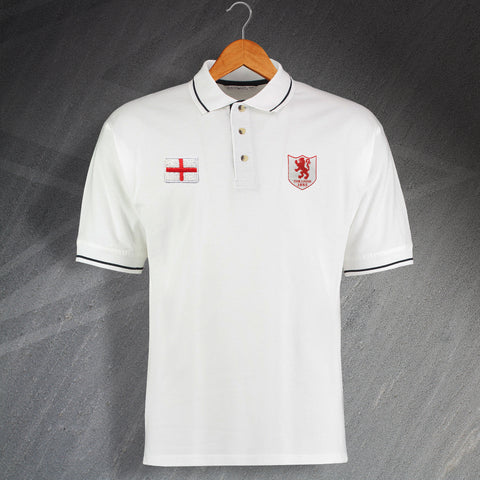 Millwall Football Polo Shirt Embroidered Contrast The Lions 1936 & Flag of England
