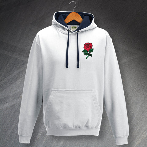Retro England Rugby Embroidered Contrast Hoodie