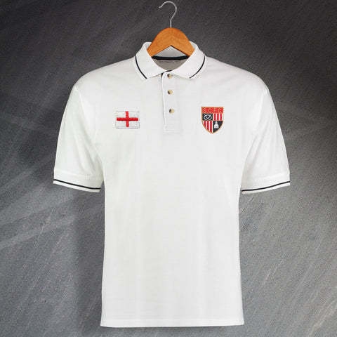 Stoke Football Polo Shirt Embroidered Contrast 1977 & Flag of England