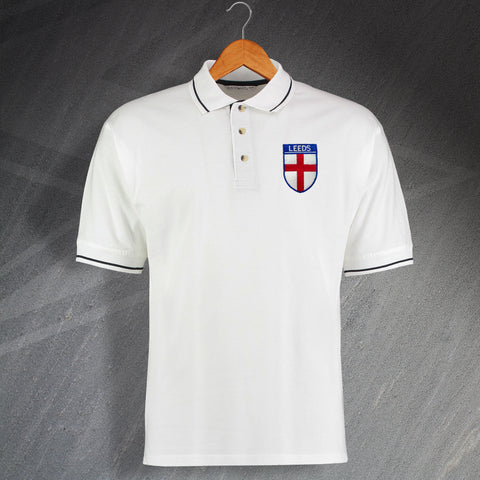 Leeds Flag of England Shield Embroidered Contrast Polo Shirt
