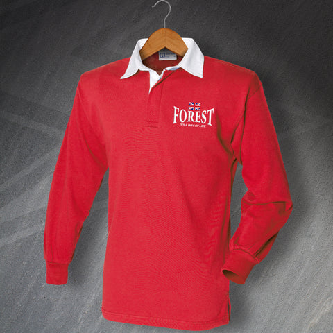 Forest It's a Way of Life Embroidered Long Sleeve Rugby Shirt