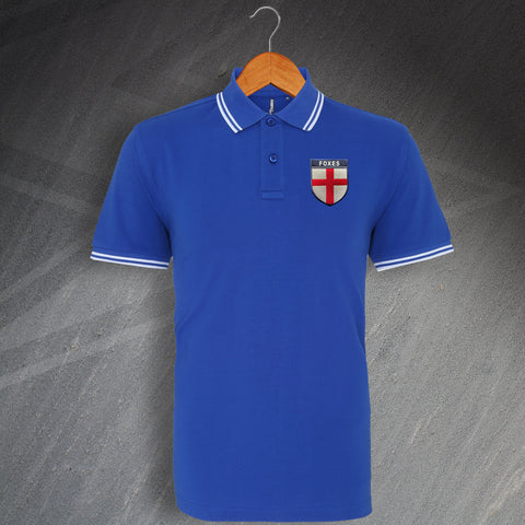 Leicester Football Polo Shirt Embroidered Tipped Flag of England Shield Foxes