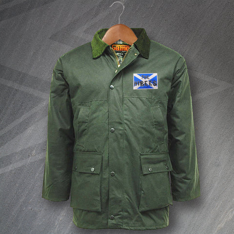 Hibs Football Wax Jacket Embroidered Padded The Hibees Grunge Flag of Scotland