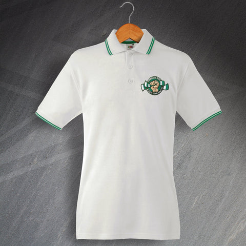 Hibs Football Polo Shirt Embroidered Tipped Cabbage & Ribs Keep The Faith