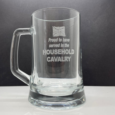 Household Cavalry Glass Tankard Engraved Proud to Have Served