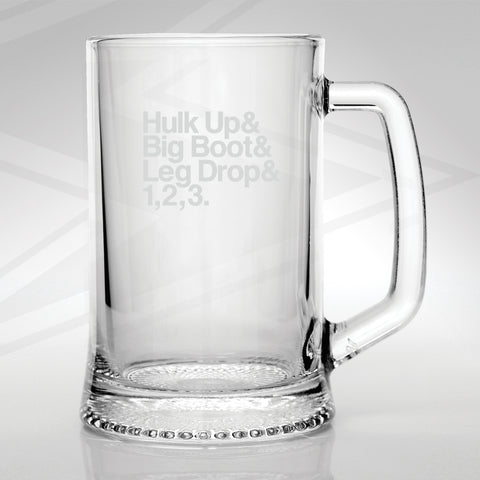 Hulk Hogan Wrestling Glass Tankard Engraved Hulk Up & Big Boot & Leg Drop & 123
