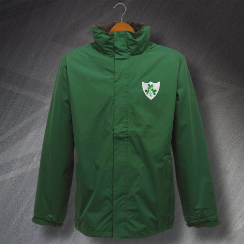 Retro Ireland Rugby 1871 Embroidered Waterproof Jacket - Bottle Green Seal Grey / XL
