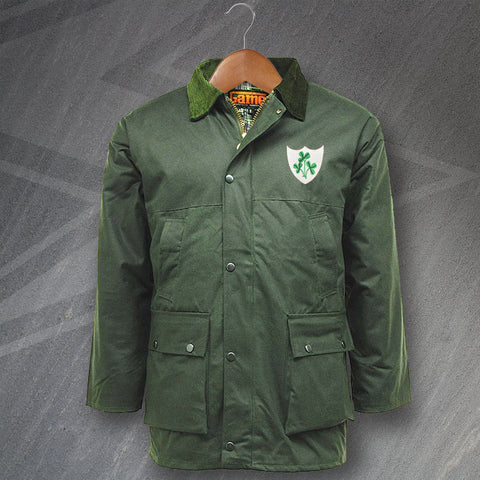 Retro Ireland Rugby 1871 Embroidered Padded Wax Jacket