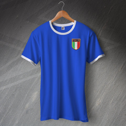 Italy Football Shirt Embroidered Ringer
