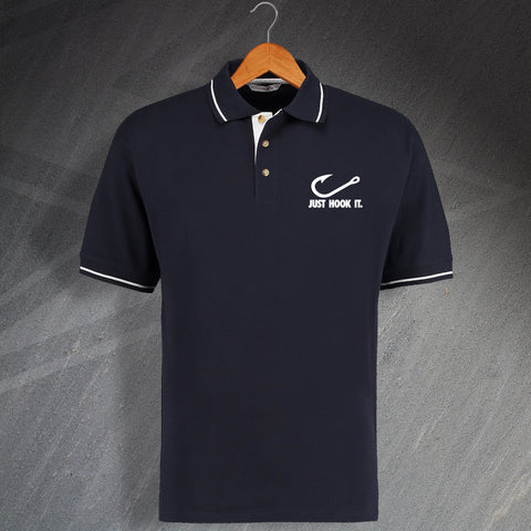 Fishing Polo Shirt Embroidered Contrast Just Hook It