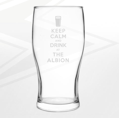 The Albion Pub Pint Glass Engraved Keep Calm and Drink at The Albion