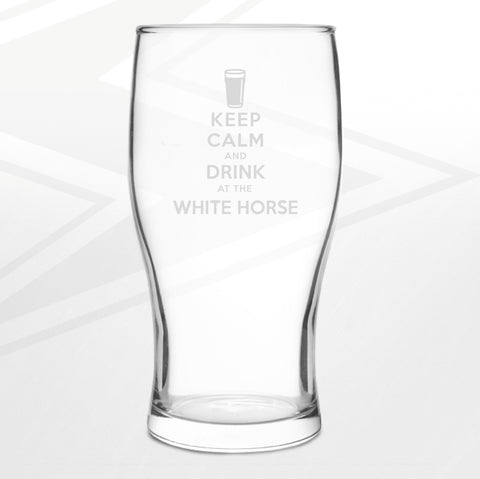 The White Horse Pub Pint Glass Engraved Keep Calm and Drink at The White Horse