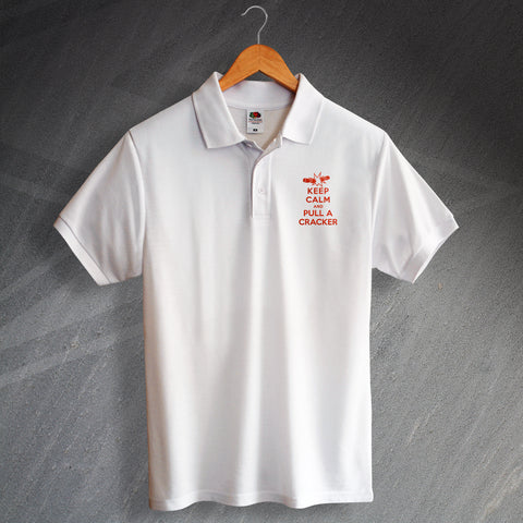 Christmas Polo Shirt Embroidered Keep Calm and Pull a Cracker