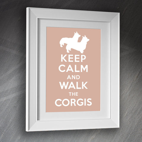 Keep Calm and Walk The Corgis Framed Print