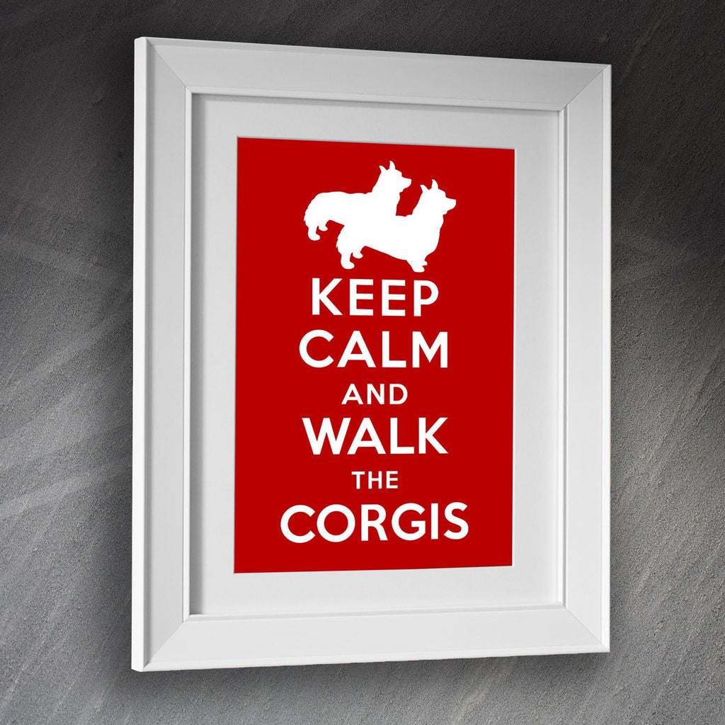 Keep Calm and Walk The Corgis Framed Print