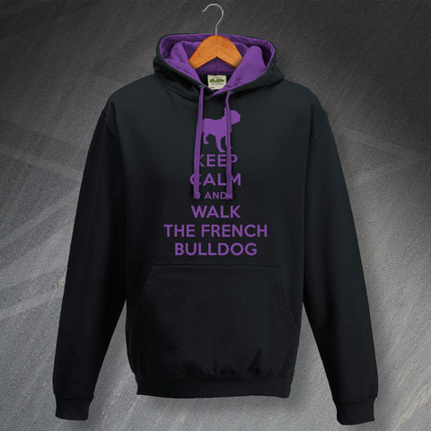 Keep Calm and Walk The French Bulldog Unisex Contrast Hoodie