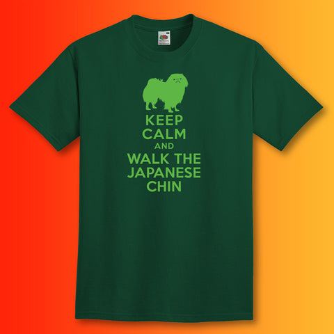 Keep Calm and Walk The Japanese Chin T-Shirt Bottle Green