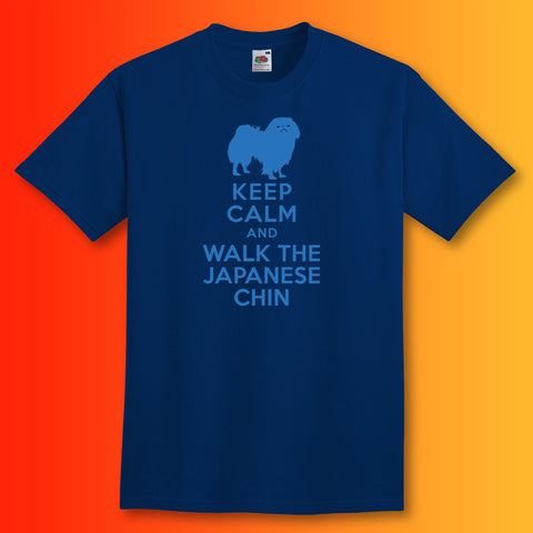 Keep Calm and Walk The Japanese Chin T-Shirt Navy