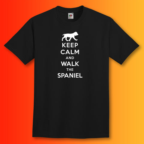 Keep Calm and Walk The Spaniel T-Shirt Black