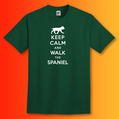 Keep Calm and Walk The Spaniel T-Shirt Bottle Green