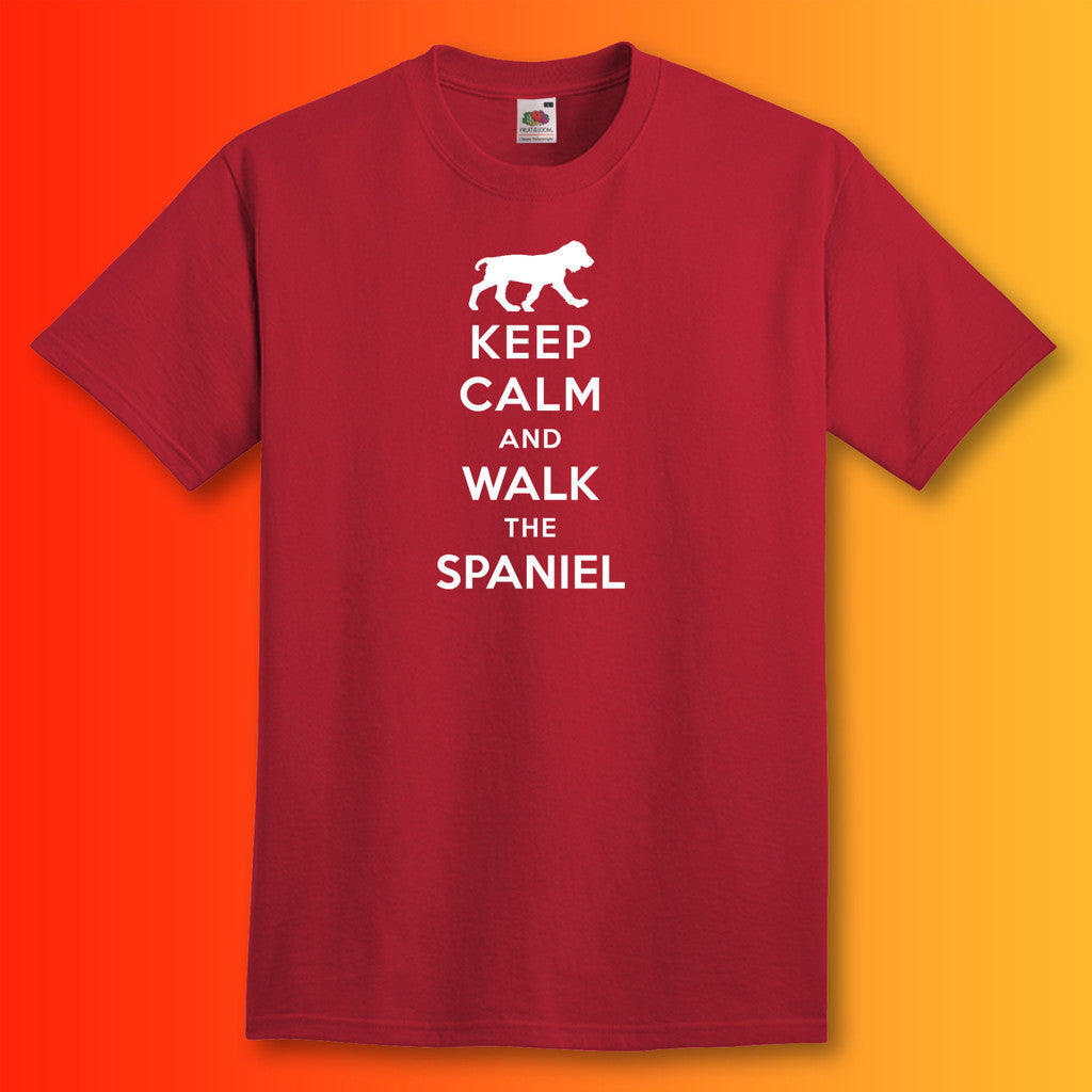 Keep Calm and Walk The Spaniel T-Shirt Brick Red