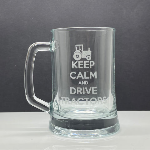 Tractor Glass Tankard Engraved Keep Calm and Drive Tractors