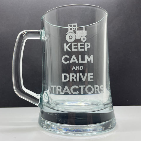 Farmer Glass Tankard Engraved Keep Calm and Drive Tractors