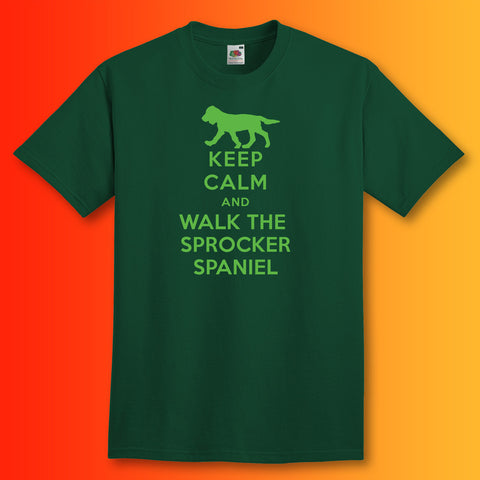 Keep Calm and Walk The Sprocker Spaniel T-Shirt Bottle Green