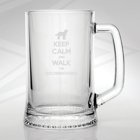 Keep Calm and Walk The Goldendoodle Engraved Glass Tankard
