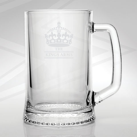 The Kings Arms Pub Glass Tankard Engraved Crown