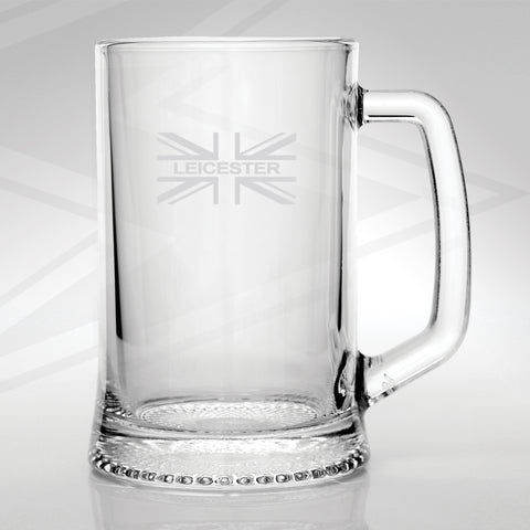 Leicester Football Glass Tankard Engraved Union Jack