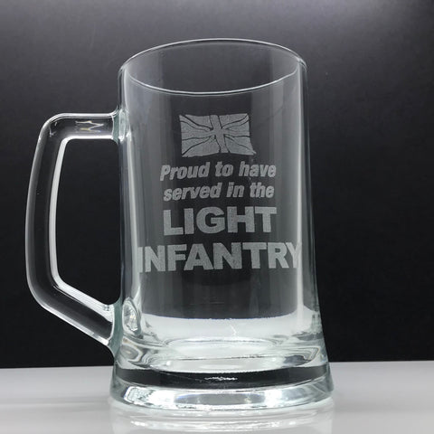 Light Infantry Glass Tankard Engraved Proud to Have Served