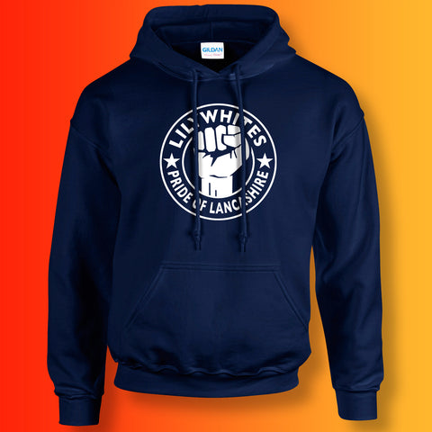Lilywhites Hoodie with The Pride of Lancashire Design Navy