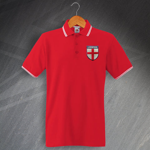 Liverpool Football Polo Shirt Embroidered Tipped Flag of England Shield