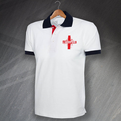 Liverpool Polo Shirt Embroidered Tricolour Grunge Flag of England