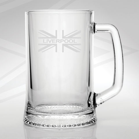 Liverpool Football Glass Tankard Engraved Union Jack